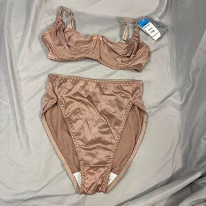 NWT Vintage Satin High-Waist Bra & Brief Set, 34C M Blush